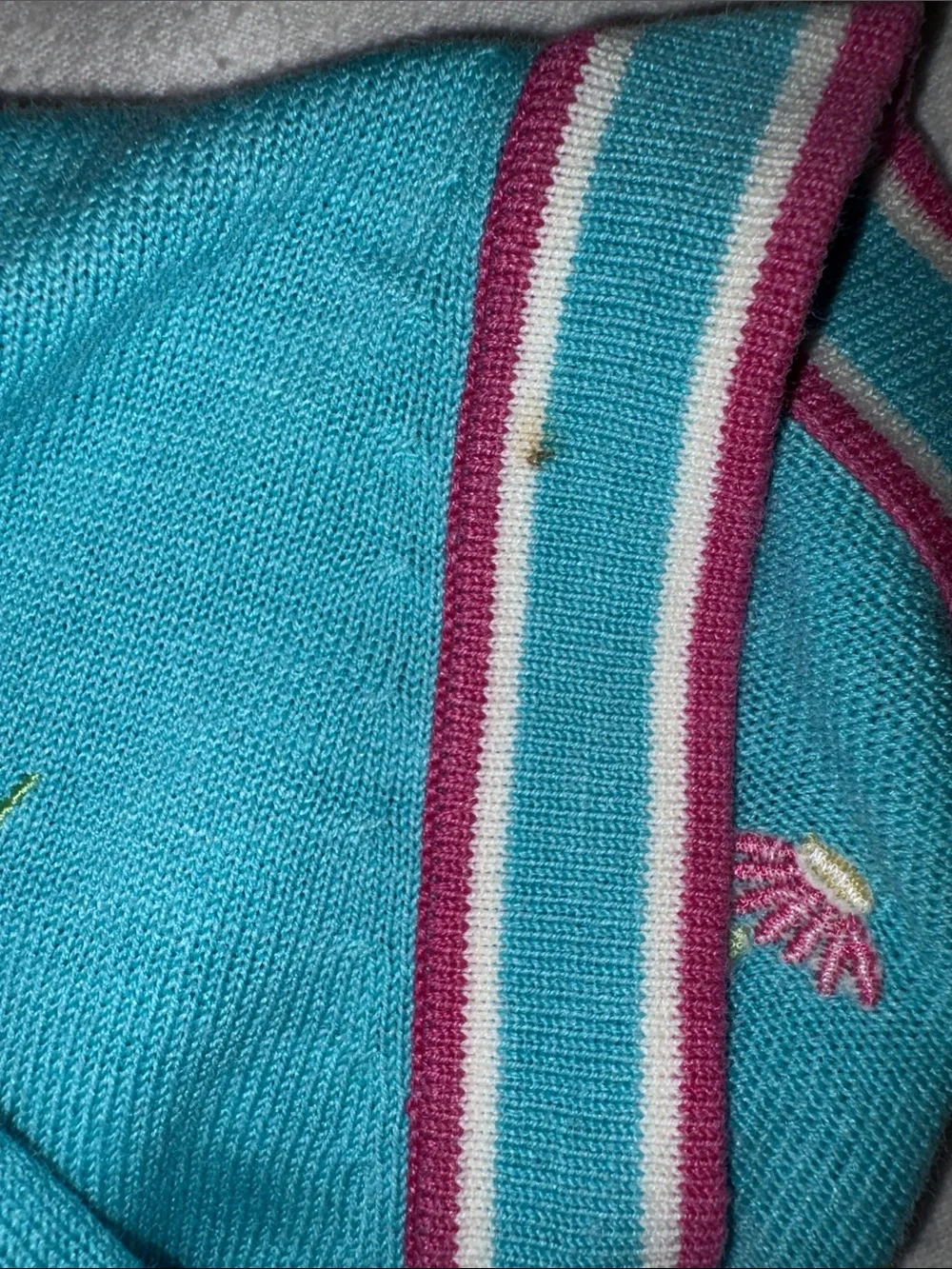 Vintage Quacker Factory Teal Floral Knit Sweater Vest Cardigan Set M